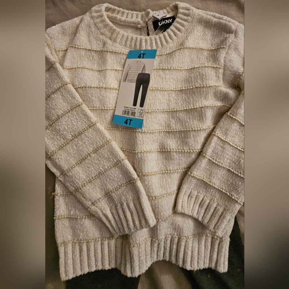 DKNY Ivory and Gold Knit Sweater